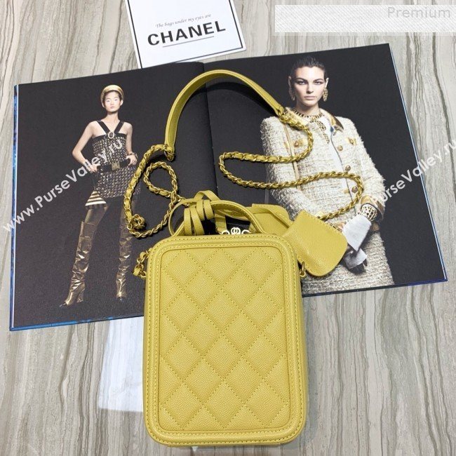 Chanel Grained Calfskin Long Vanity Case Top Handle Bag AS0988 Yellow 2019 (FM-9073133)