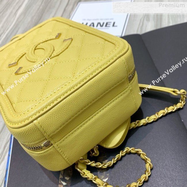 Chanel Grained Calfskin Long Vanity Case Top Handle Bag AS0988 Yellow 2019 (FM-9073133)