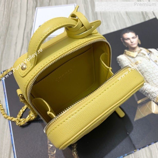 Chanel Grained Calfskin Long Vanity Case Top Handle Bag AS0988 Yellow 2019 (FM-9073133)