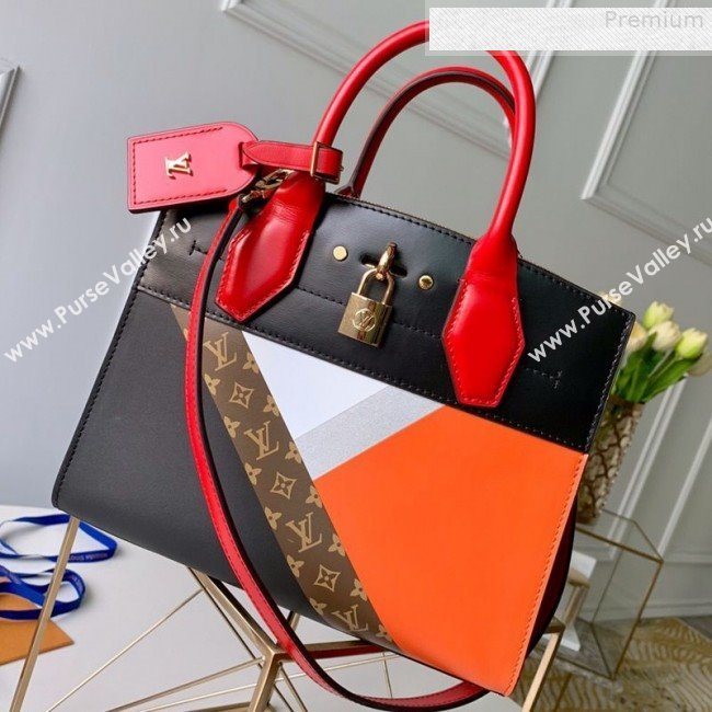 Louis Vuitton City Steamer MM Top Handle Bag in Printed Calfskin Patchwork M53803 Black/Tan 2019 (KD-9073140)