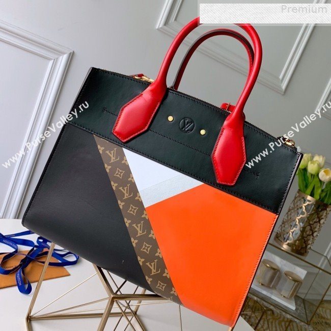 Louis Vuitton City Steamer MM Top Handle Bag in Printed Calfskin Patchwork M53803 Black/Tan 2019 (KD-9073140)