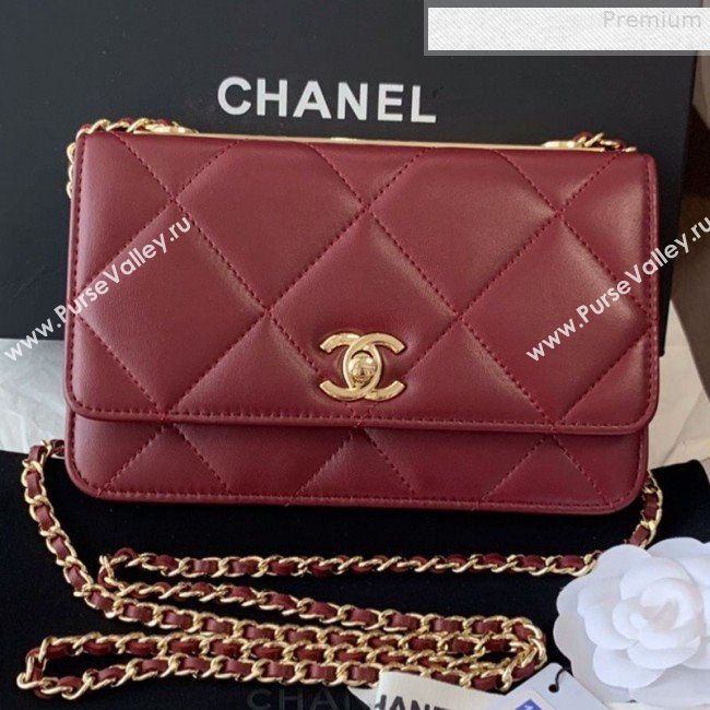 Chanel Quilted Lambskin Wallet on Chain WOC A80982 Burgundy 2019 (BLWX-9080604)