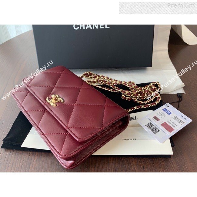 Chanel Quilted Lambskin Wallet on Chain WOC A80982 Burgundy 2019 (BLWX-9080604)