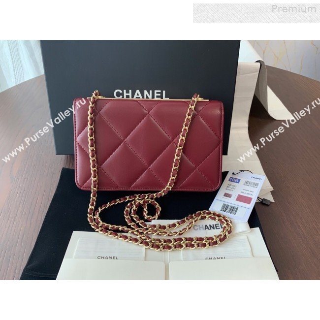 Chanel Quilted Lambskin Wallet on Chain WOC A80982 Burgundy 2019 (BLWX-9080604)