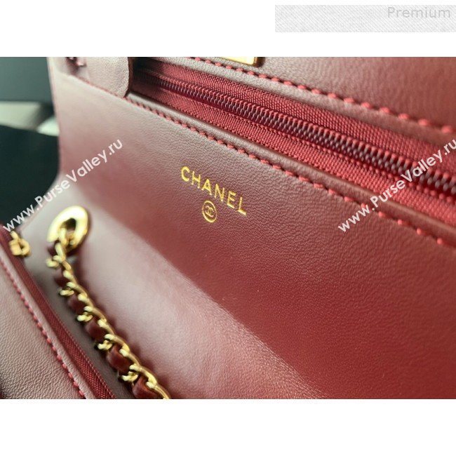 Chanel Quilted Lambskin Wallet on Chain WOC A80982 Burgundy 2019 (BLWX-9080604)