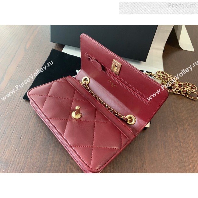 Chanel Quilted Lambskin Wallet on Chain WOC A80982 Burgundy 2019 (BLWX-9080604)