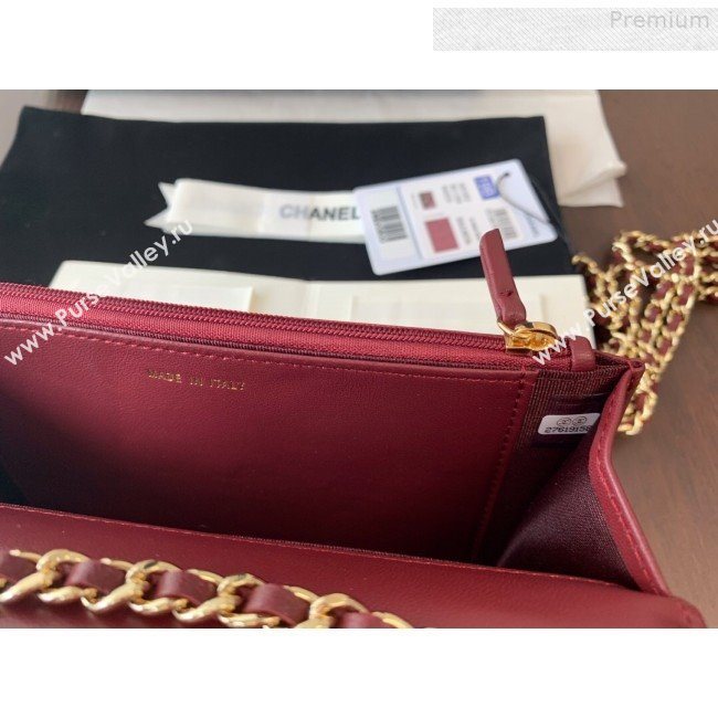 Chanel Quilted Lambskin Wallet on Chain WOC A80982 Burgundy 2019 (BLWX-9080604)