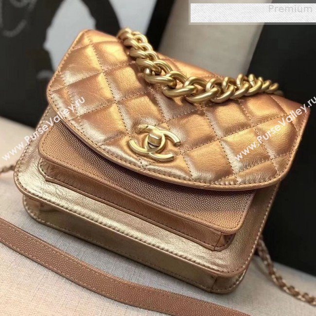 Chanel Quilted Metallic Calfskin Small Flap Bag AS0784 Bronze Gold 2019 (GANEN-9080619)