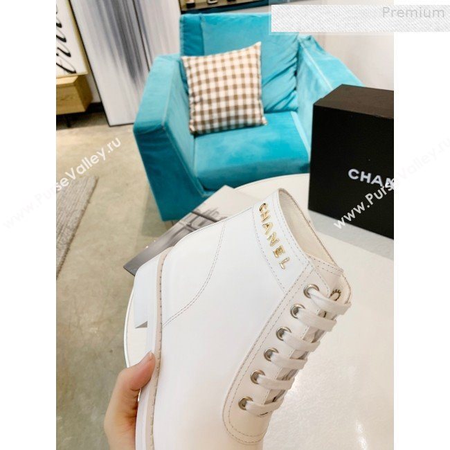 Chanel Calfskin Metal Logo Flat Short Boot White 2019 (HUANGZ-9080302)