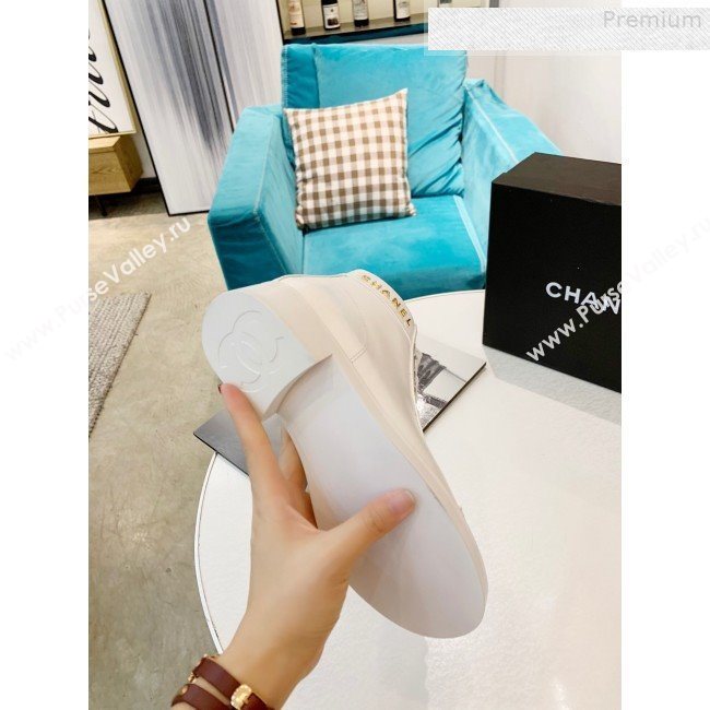 Chanel Calfskin Metal Logo Flat Short Boot White 2019 (HUANGZ-9080302)