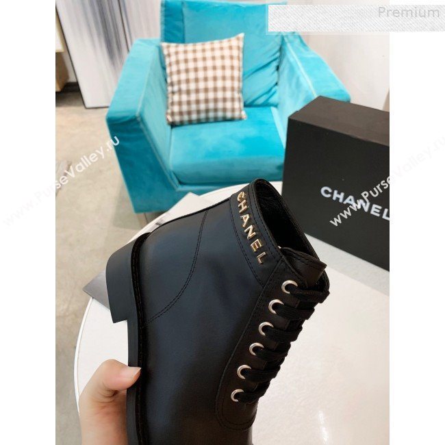 Chanel Calfskin Metal Logo Flat Short Boot Black 2019 (HUANGZ-9080301)