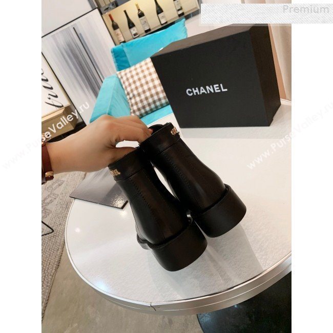 Chanel Calfskin Metal Logo Flat Short Boot Black 2019 (HUANGZ-9080301)