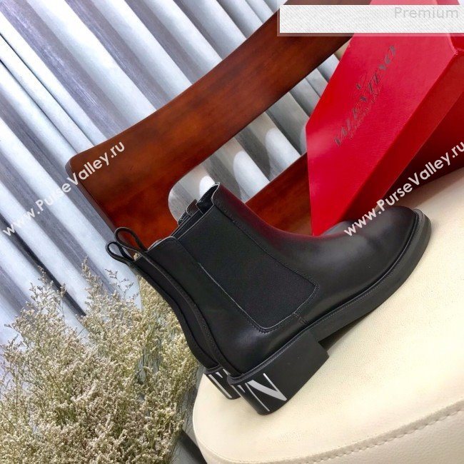 Valentino VLTN Print Calfskin Slip-on Flat Short Boot Black/White 2019 (HUANGZ-9080303)