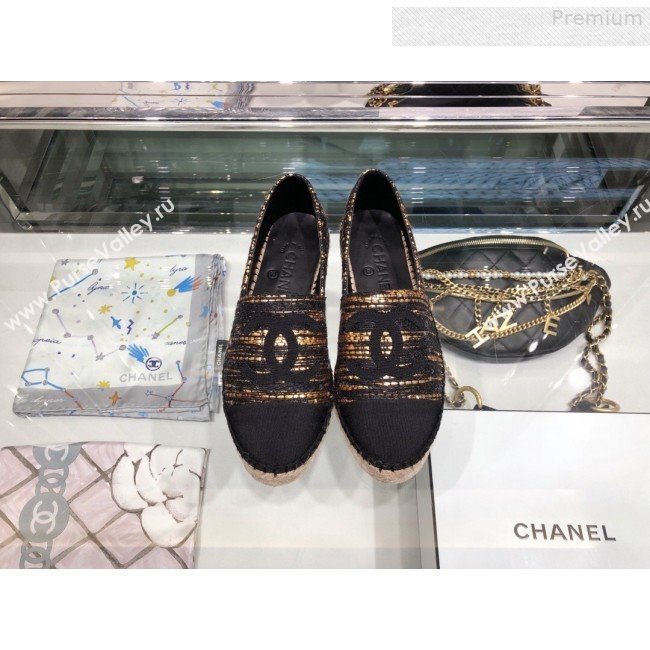 Chanel Tweed and Grosgrain Espadrilles G29762 Gold/Black 2019 (XO-9080307)