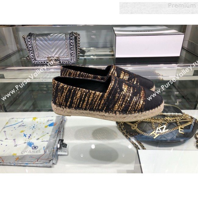 Chanel Tweed and Grosgrain Espadrilles G29762 Gold/Black 2019 (XO-9080307)