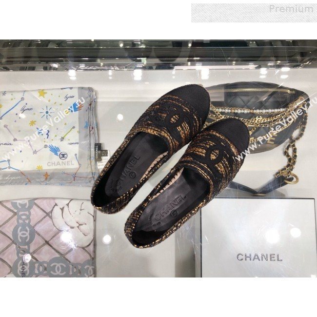 Chanel Tweed and Grosgrain Espadrilles G29762 Gold/Black 2019 (XO-9080307)