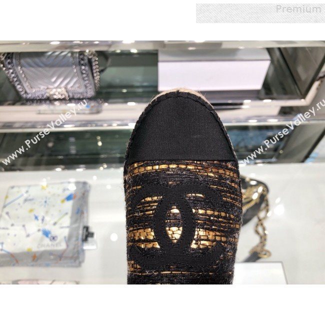 Chanel Tweed and Grosgrain Espadrilles G29762 Gold/Black 2019 (XO-9080307)