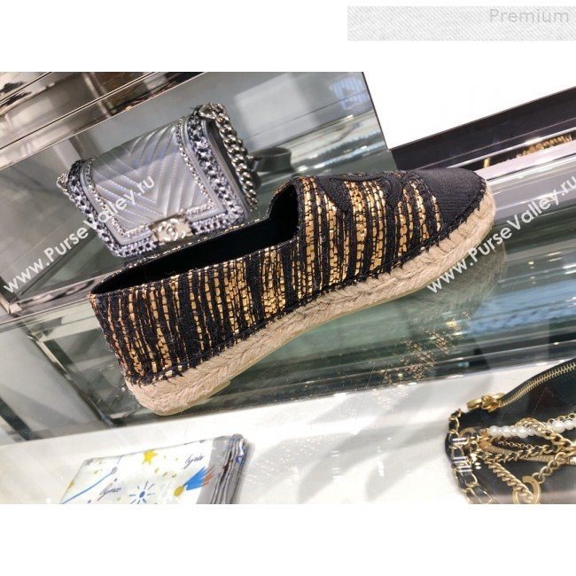 Chanel Tweed and Grosgrain Espadrilles G29762 Gold/Black 2019 (XO-9080307)