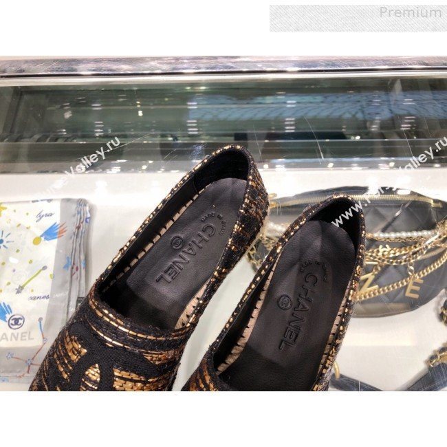 Chanel Tweed and Grosgrain Espadrilles G29762 Gold/Black 2019 (XO-9080307)