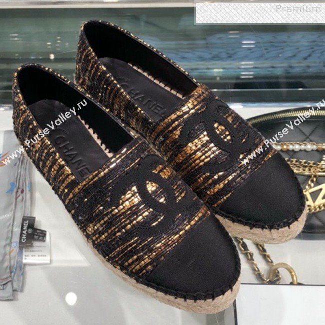 Chanel Tweed and Grosgrain Espadrilles G29762 Gold/Black 2019 (XO-9080307)