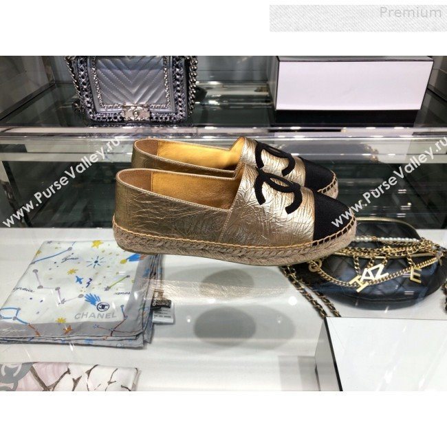 Chanel CC Laminated Leather Espadrilles G29762 Gold/Black 2019 (XO-9080308)