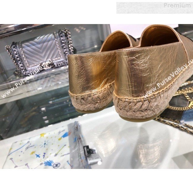 Chanel CC Laminated Leather Espadrilles G29762 Gold/Black 2019 (XO-9080308)