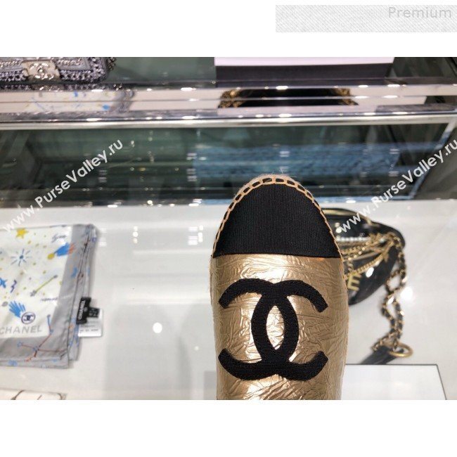 Chanel CC Laminated Leather Espadrilles G29762 Gold/Black 2019 (XO-9080308)