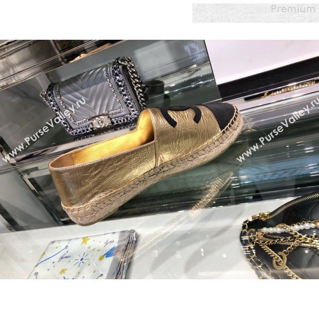 Chanel CC Laminated Leather Espadrilles G29762 Gold/Black 2019 (XO-9080308)
