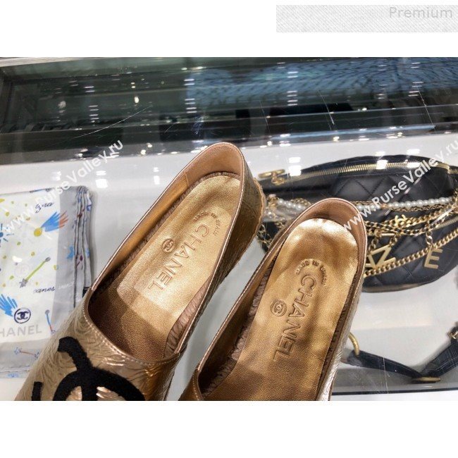 Chanel CC Laminated Leather Espadrilles G29762 Gold/Black 2019 (XO-9080308)