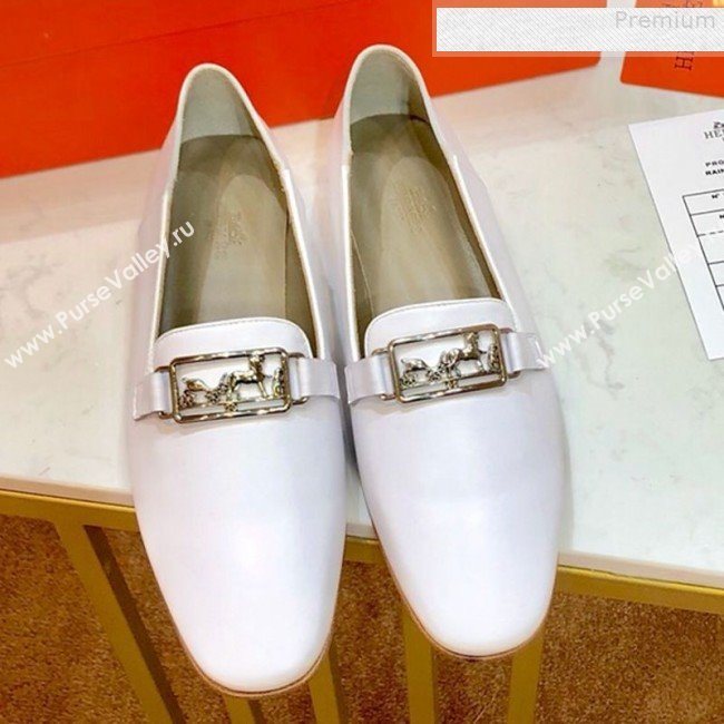 Hermes Vincennes Calfskin Flat Loafers White 2019 (SIYA-9080754)