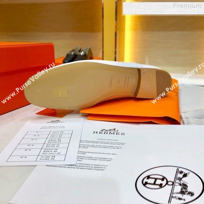 Hermes Vincennes Calfskin Flat Loafers White 2019 (SIYA-9080754)