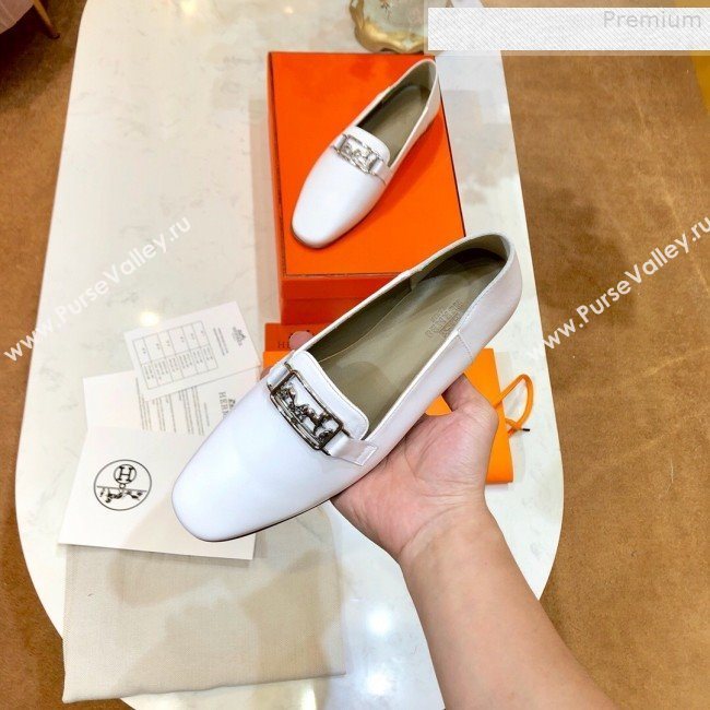 Hermes Vincennes Calfskin Flat Loafers White 2019 (SIYA-9080754)