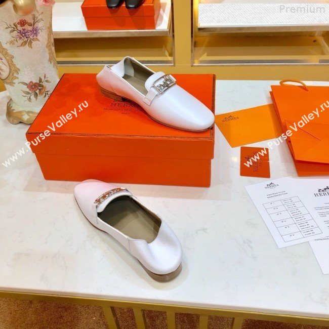 Hermes Vincennes Calfskin Flat Loafers White 2019 (SIYA-9080754)