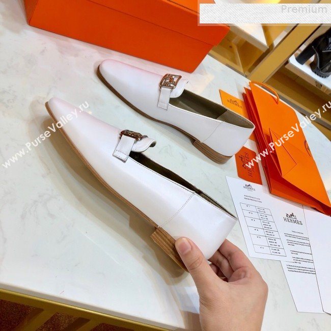 Hermes Vincennes Calfskin Flat Loafers White 2019 (SIYA-9080754)