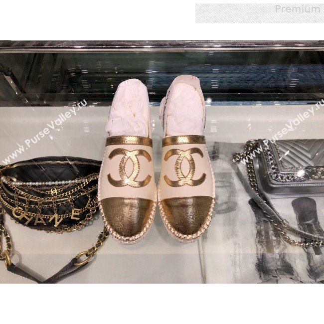 Chanel Slingback Espadrilles G34817 White/Gold 2019 (XO-9080760)
