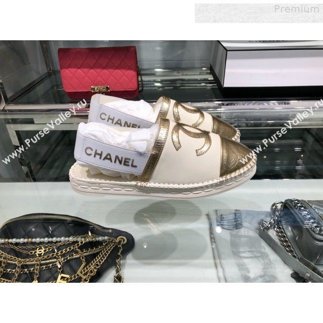 Chanel Slingback Espadrilles G34817 White/Gold 2019 (XO-9080760)