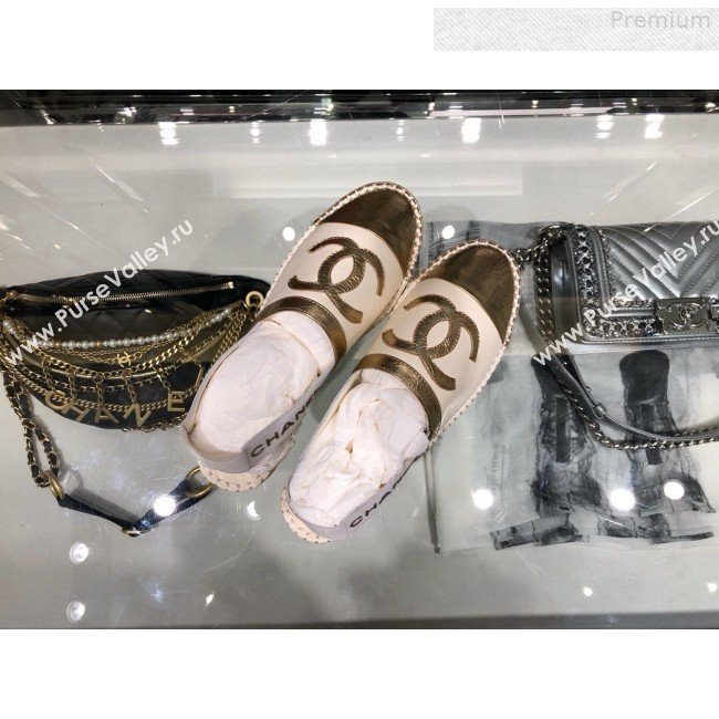 Chanel Slingback Espadrilles G34817 White/Gold 2019 (XO-9080760)