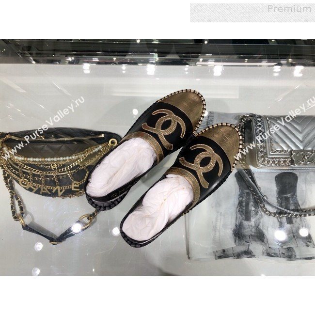 Chanel Slingback Espadrilles G34817 Black/Gold 2019 (XO-9080761)