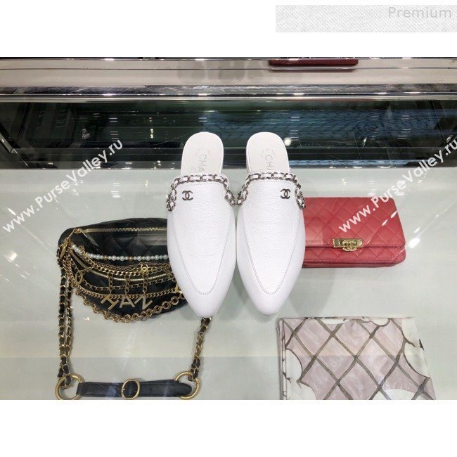 Chanel New York Chain Trim Flat Mules G34926 White 2019 (XO-9080756)