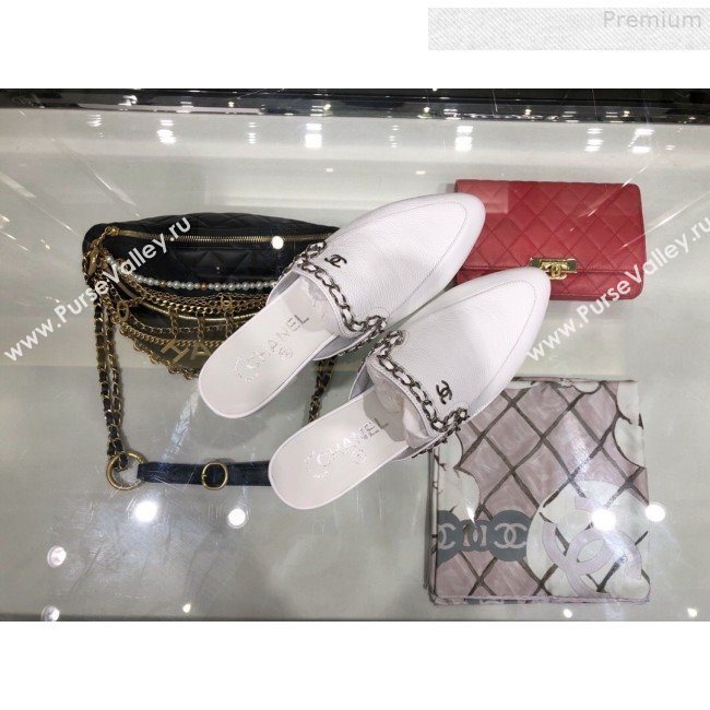 Chanel New York Chain Trim Flat Mules G34926 White 2019 (XO-9080756)