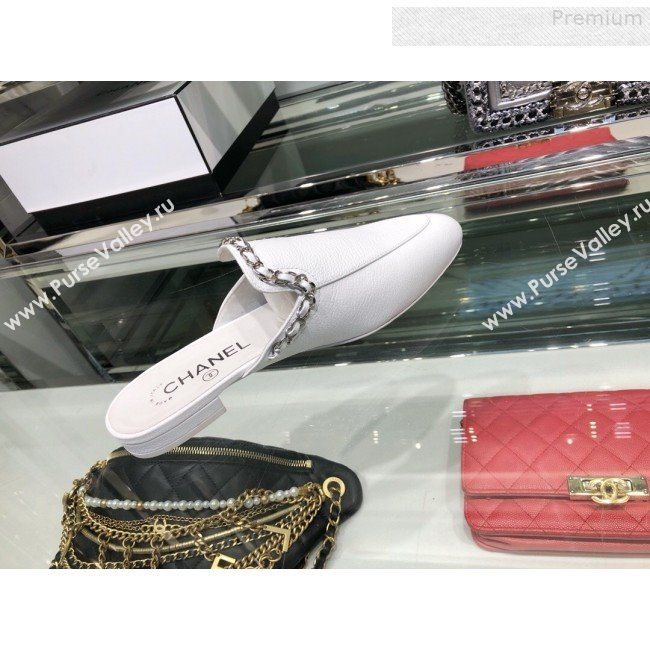 Chanel New York Chain Trim Flat Mules G34926 White 2019 (XO-9080756)