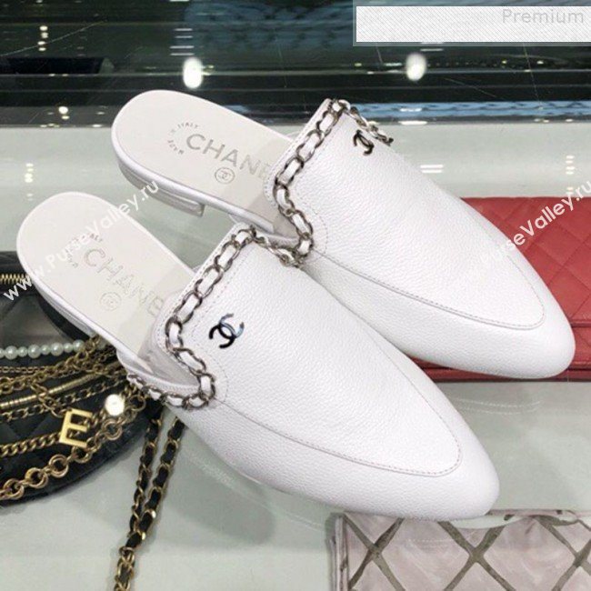 Chanel New York Chain Trim Flat Mules G34926 White 2019 (XO-9080756)