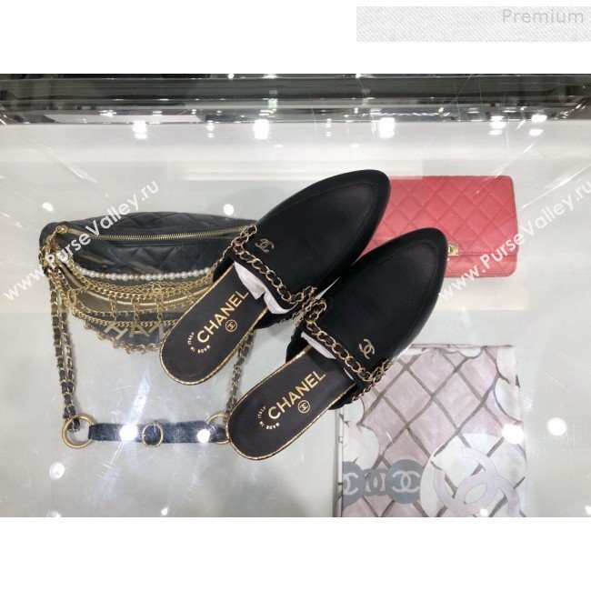 Chanel New York Chain Trim Flat Mules G34926 Black 2019 (XO-9080757)