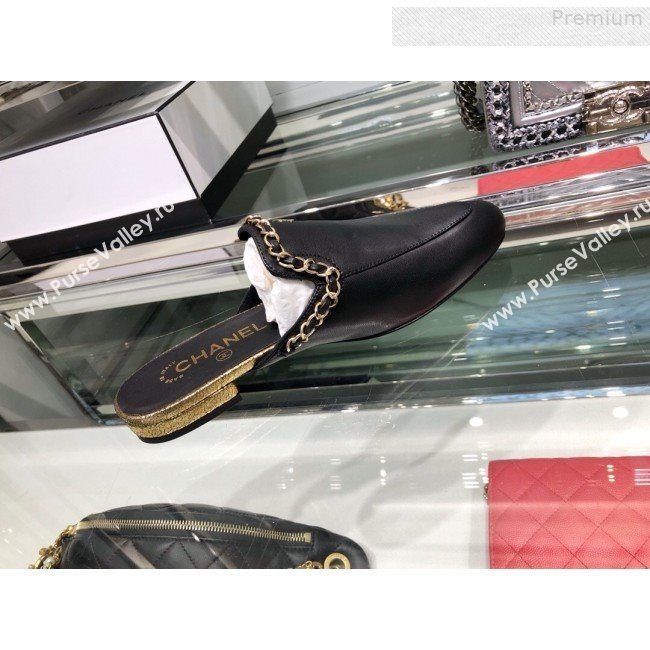 Chanel New York Chain Trim Flat Mules G34926 Black 2019 (XO-9080757)