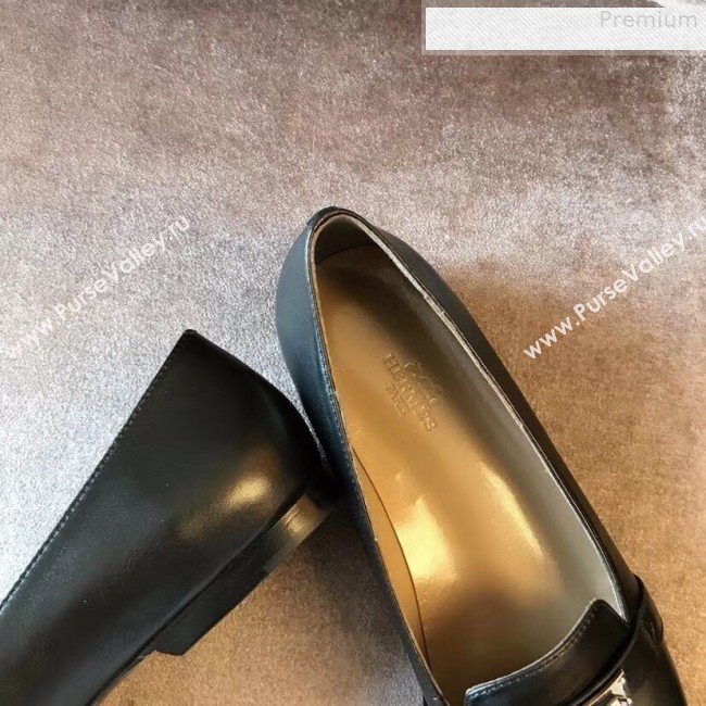 Hermes Kelly Calfskin Flat Loafers Black  (A8-9080801)
