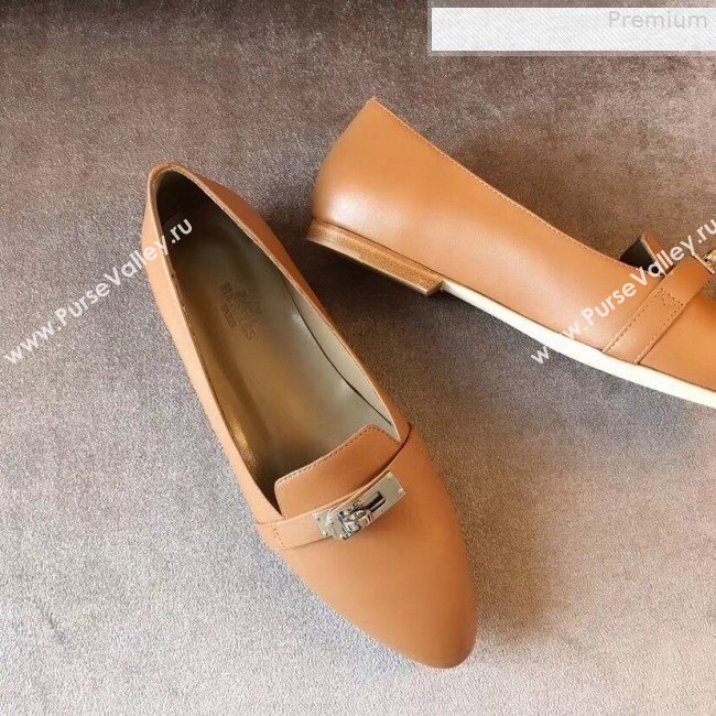Hermes Kelly Calfskin Flat Loafers Brown (A8-9080803)