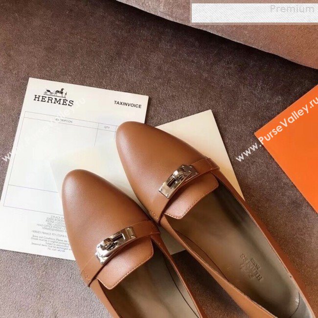 Hermes Kelly Calfskin Flat Loafers Brown (A8-9080803)