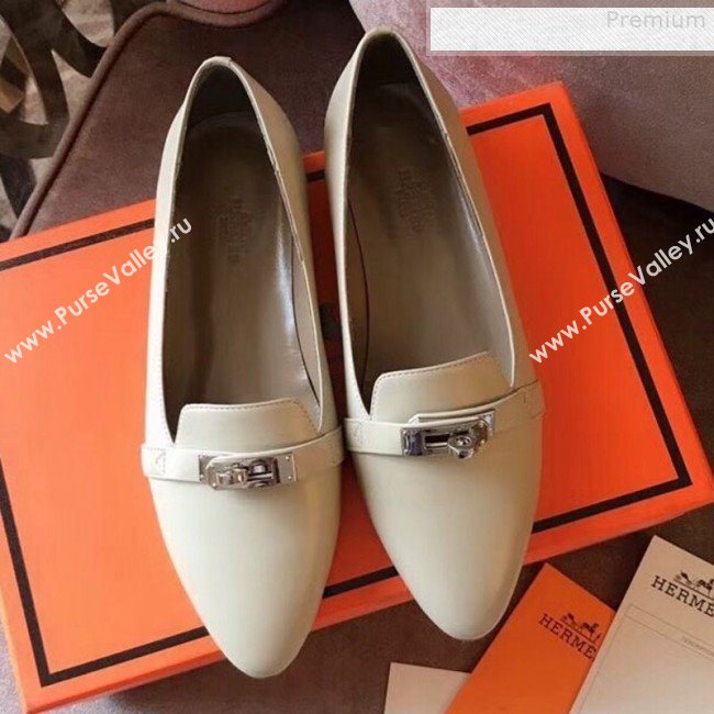 Hermes Kelly Calfskin Flat Loafers White (A8-9080804)