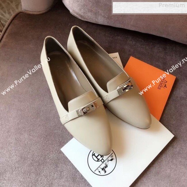 Hermes Kelly Calfskin Flat Loafers White (A8-9080804)