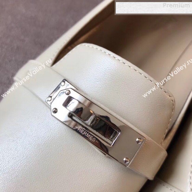 Hermes Kelly Calfskin Flat Loafers White (A8-9080804)